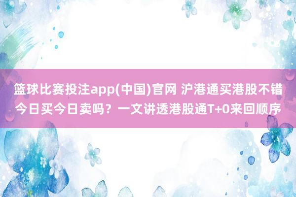 篮球比赛投注app(中国)官网 沪港通买港股不错今日买今日卖吗？一文讲透港股通T+0来回顺序