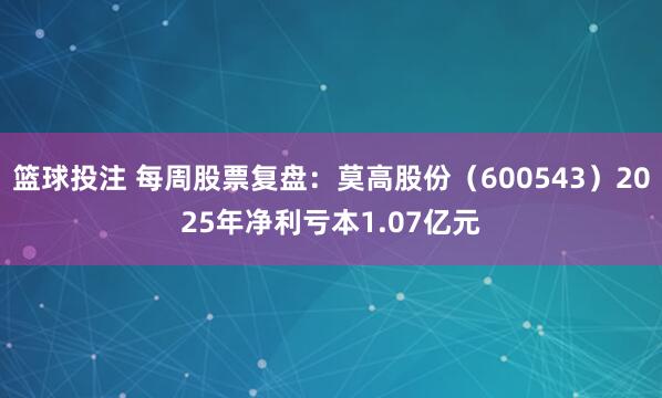 篮球投注 每周股票复盘：莫高股份（600543）2025年净利亏本1.07亿元